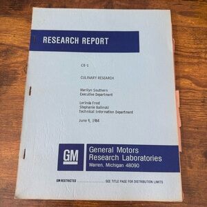 General‎ Motors Research Laboratories Culinary Research Cookbook 1984 GMR
